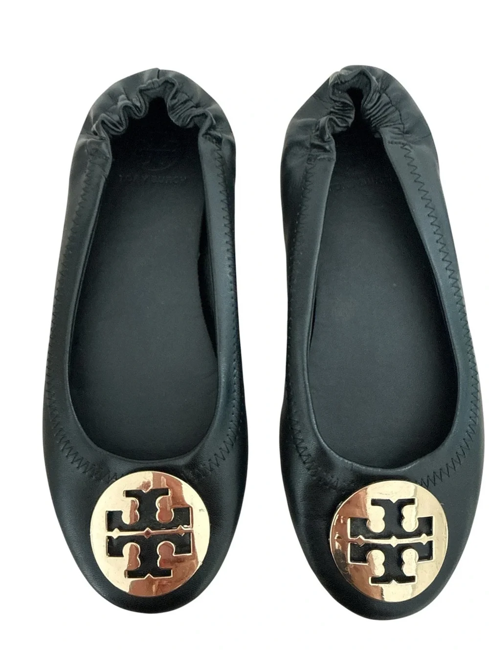 Tory Burch Women's Minnie Travel Ballet Flats Perfect Black/Gold Size 8